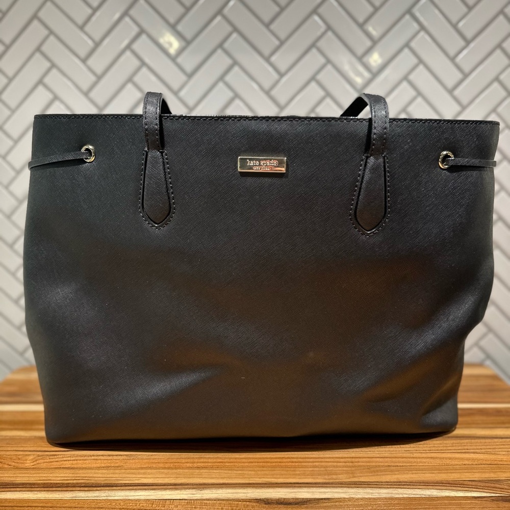 Kate Spade Black Leather Large Tote Shoulder Bag - EUC